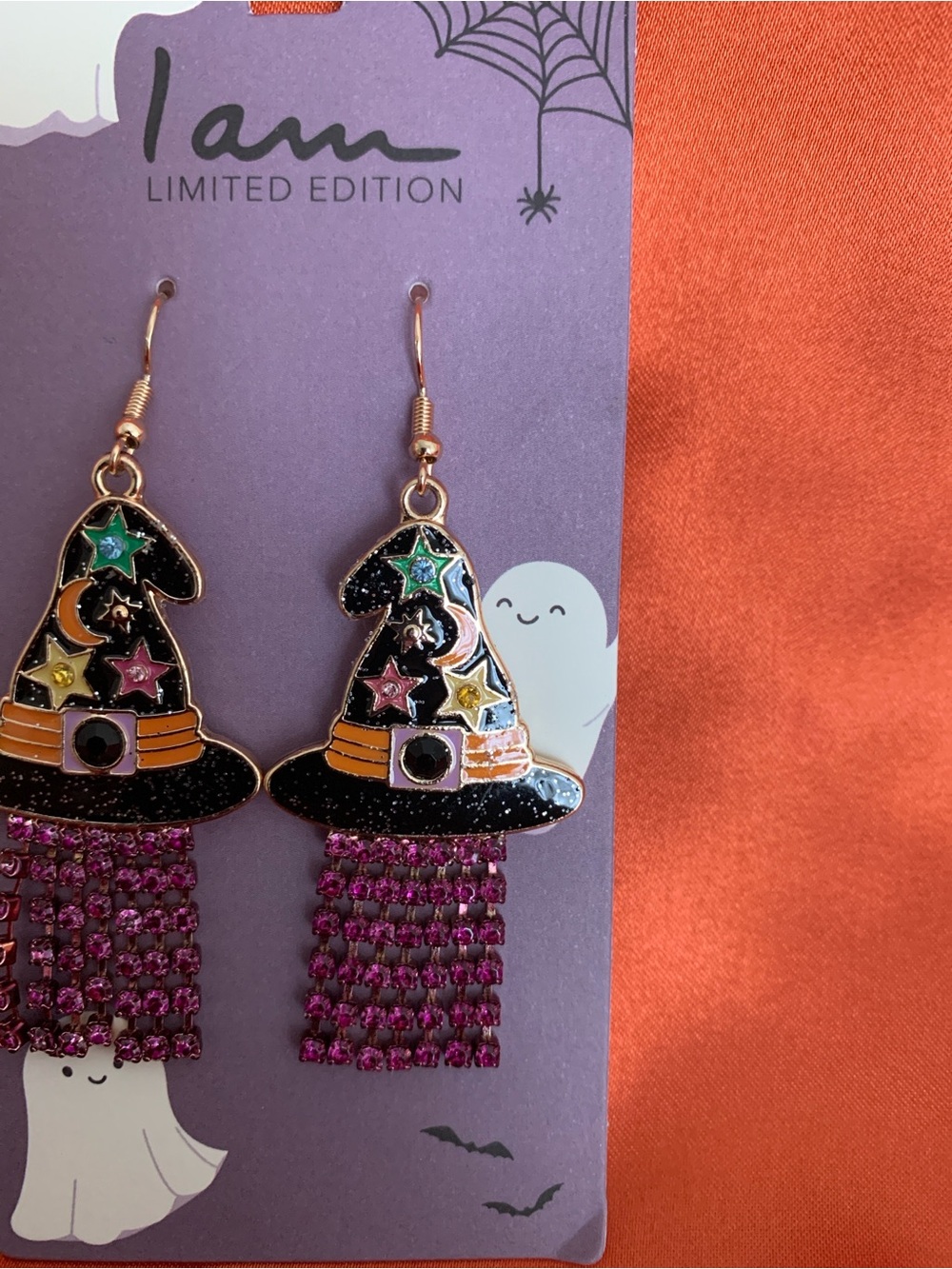 Black & Purple Witch Hat Dangle Earrings - Picture 3 of 6